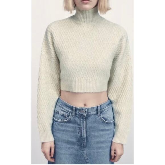 NWT Zara Cream Wool Blend Open Back Knit Cropped Sweater. Size S. $70 - Picture 1 of 6